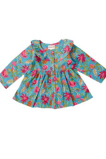 Blue cotton printed frocks for girls