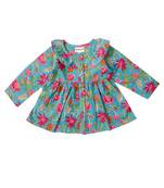 Blue cotton printed frocks for girls