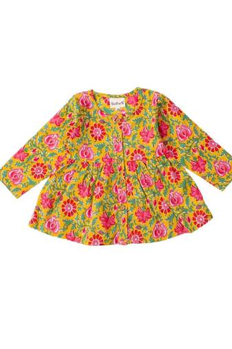 Yellow cotton printed frocks for girls