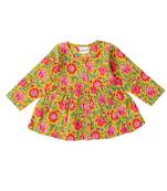 Yellow cotton printed frocks for girls