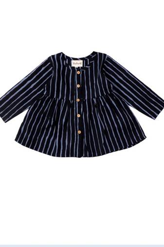 Black cotton strip pattern frocks for girls