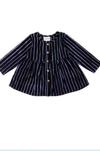 Black cotton strip pattern frocks for girls