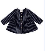 Black cotton strip pattern frocks for girls