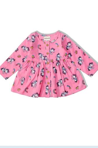 Pink cotton printed frocks for girls