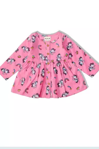 Pink cotton printed frocks for girls