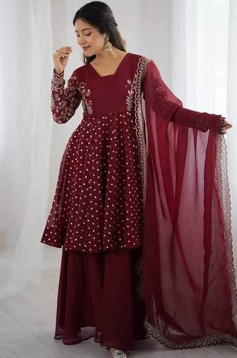 Maroon embroidered ethnic suit