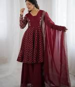 Maroon embroidered ethnic suit