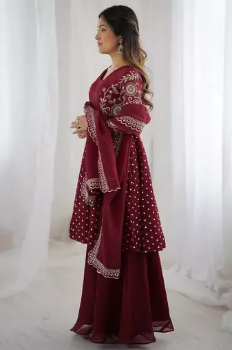 Maroon embroidered ethnic suit
