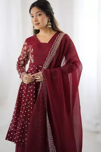Maroon embroidered ethnic suit