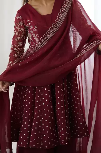 Maroon embroidered ethnic suit