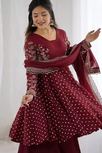 Maroon embroidered ethnic suit