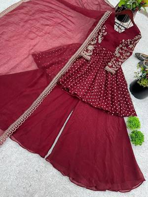Maroon embroidered ethnic suit 7