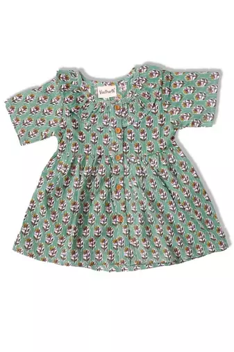 Green cotton printed frocks for girls