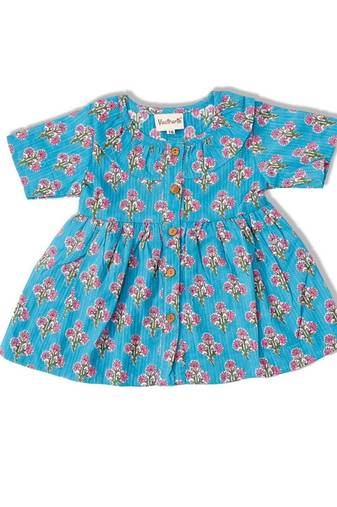 Blue cotton printed frocks for girls