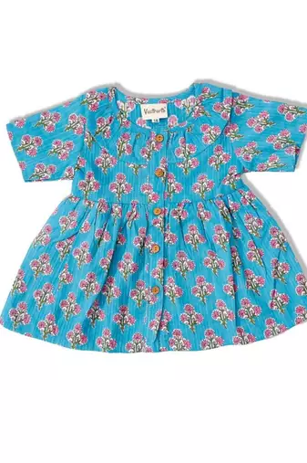 Blue cotton printed frocks for girls