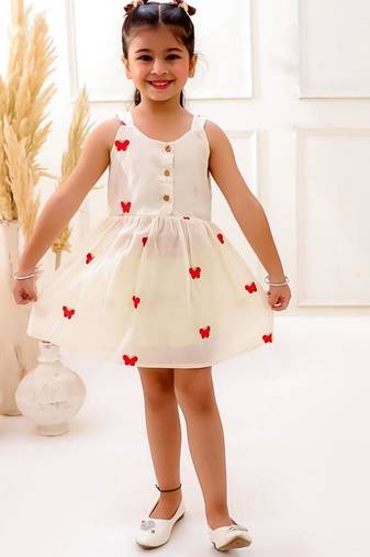 White cotton printed frocks for girls