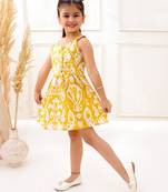 Yellow cotton printed frocks for girls