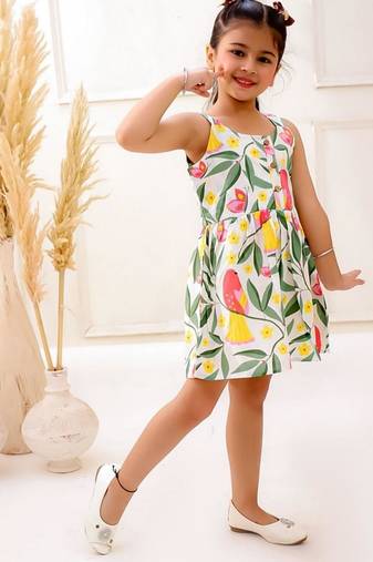 White cotton printed frocks for girls