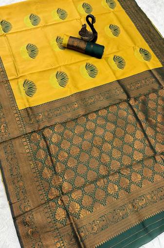 Yellow Green Color silk blend saree with blouse
