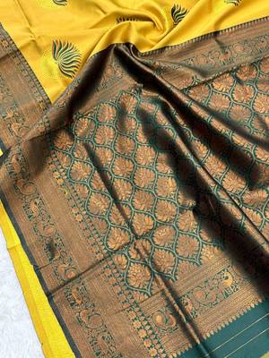 Yellow Green Color silk blend saree with blouse 3