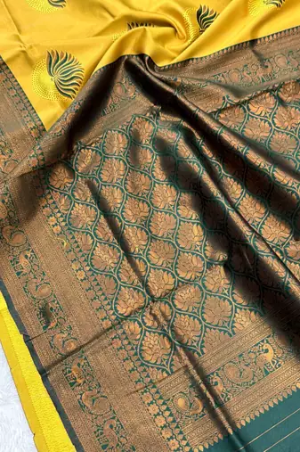 Yellow Green Color silk blend saree with blouse