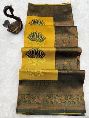 Yellow Green Color silk blend saree with blouse 4