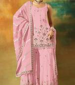 Baby pink embroidered georgette semi-stitched palazzo style salwar suit