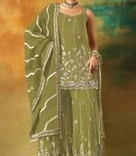 Mehendi green embroidered georgette semi-stitched palazzo style salwar suit