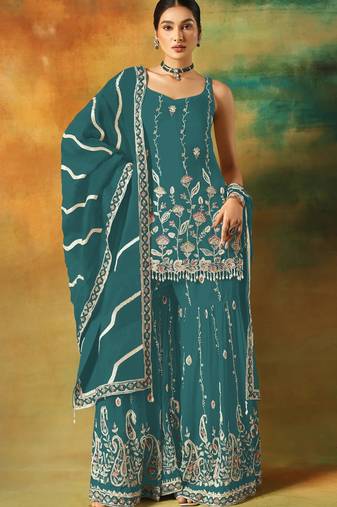 Rama embroidered georgette semi-stitched palazzo style salwar suit