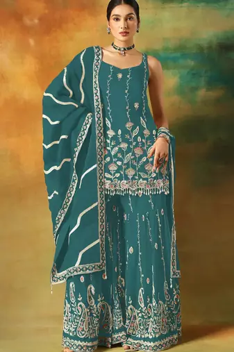 Rama embroidered georgette semi-stitched palazzo style salwar suit