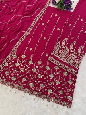 Maroon embroidered georgette stitched palazzo style salwar suit 3
