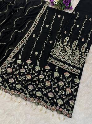 Black embroidered georgette stitched palazzo style salwar suit 3