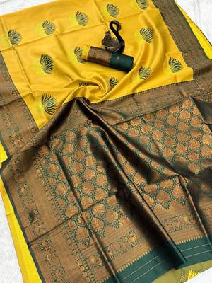 Woven Soft Silk Women's Saree With Blouse Set 3