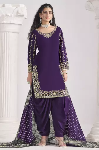 PURPLE Roman silk mirror work patiala salwar kameez for festive