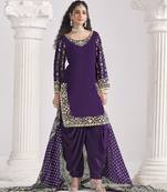 PURPLE Roman silk mirror work patiala salwar kameez for festive