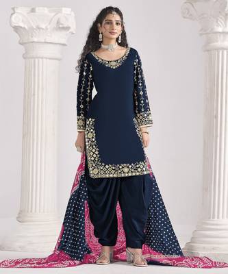 BLUE Roman silk original mirror work patiala salwar kameez 1