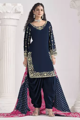 BLUE Roman silk original mirror work patiala salwar kameez