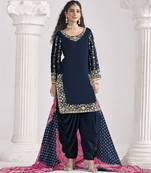 BLUE Roman silk original mirror work patiala salwar kameez