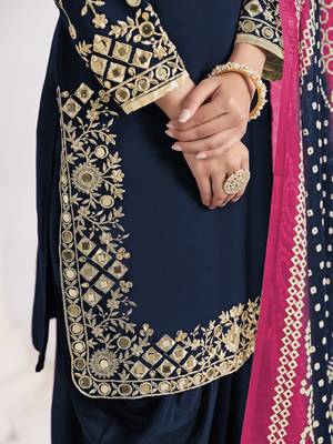 BLUE Roman silk original mirror work patiala salwar kameez 2