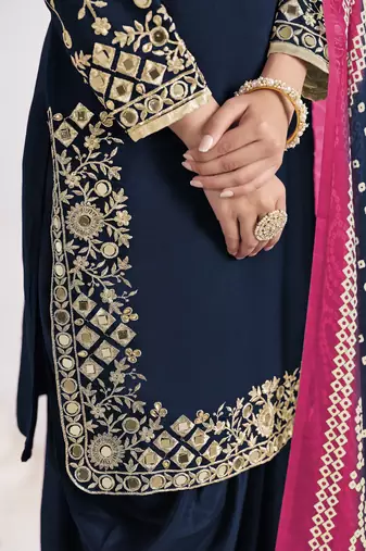 BLUE Roman silk original mirror work patiala salwar kameez