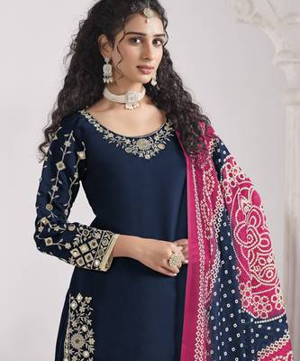BLUE Roman silk original mirror work patiala salwar kameez 3