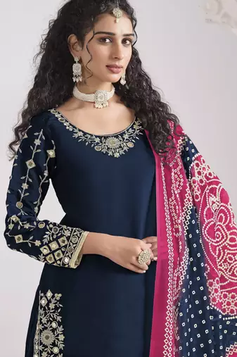 BLUE Roman silk original mirror work patiala salwar kameez