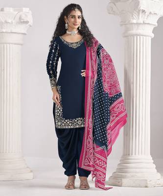 BLUE Roman silk original mirror work patiala salwar kameez 4
