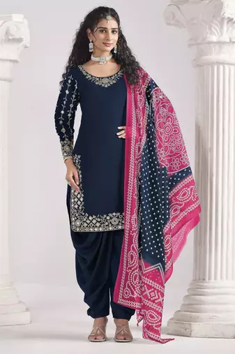 BLUE Roman silk original mirror work patiala salwar kameez