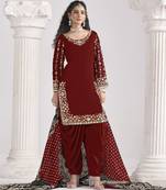 MAROON Roman silk original mirror work patiala salwar kameez