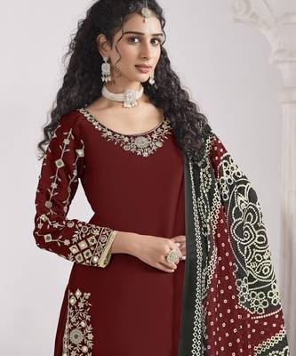 MAROON Roman silk original mirror work patiala salwar kameez 2
