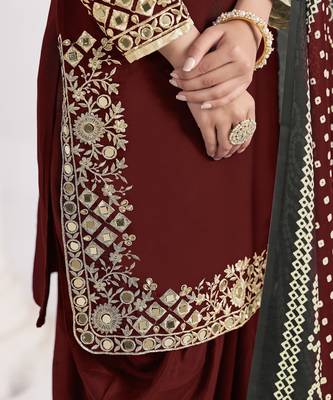 MAROON Roman silk original mirror work patiala salwar kameez 3