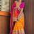 pink & yellow bandhani silk saree with embroidered border