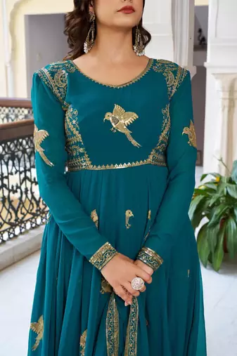 New Design Green Color Gown Suit Set With Dupatta Party Wear Suit Set 