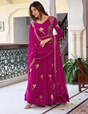 Pink embroidered Anarkali Suit Set New Design Gown Suit Set With Dupatta 2